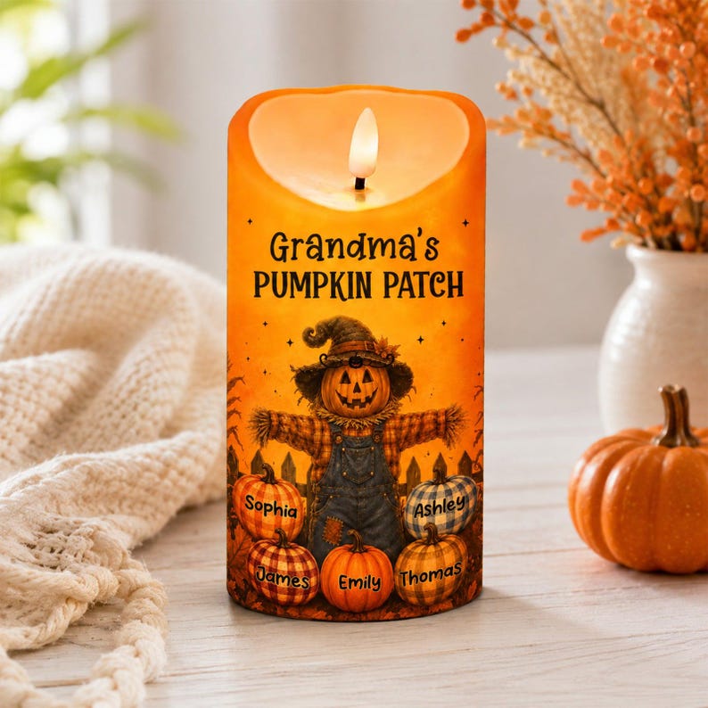 🎃👵 Personalized Grandma’s Pumpkin Patch LED Candle 🕯️🍂