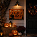 Vintage Halloween Metal Sign – Haunted House Porch Decor, Spooky Wall Plaque, Rustic Fall Home & Outdoor Decoration