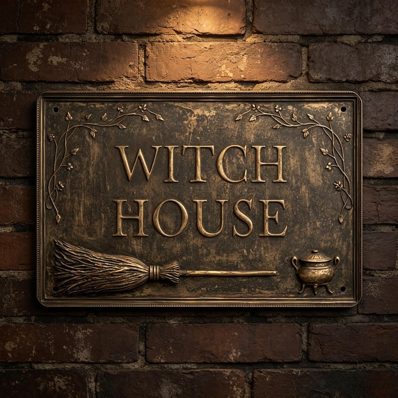Witch House Vintage Metal Sign, Funny Halloween Wall Decor, Witchy Porch Sign, Spooky Garage Bar Decor, Woman Cave Garden Sign, Halloween Gift
