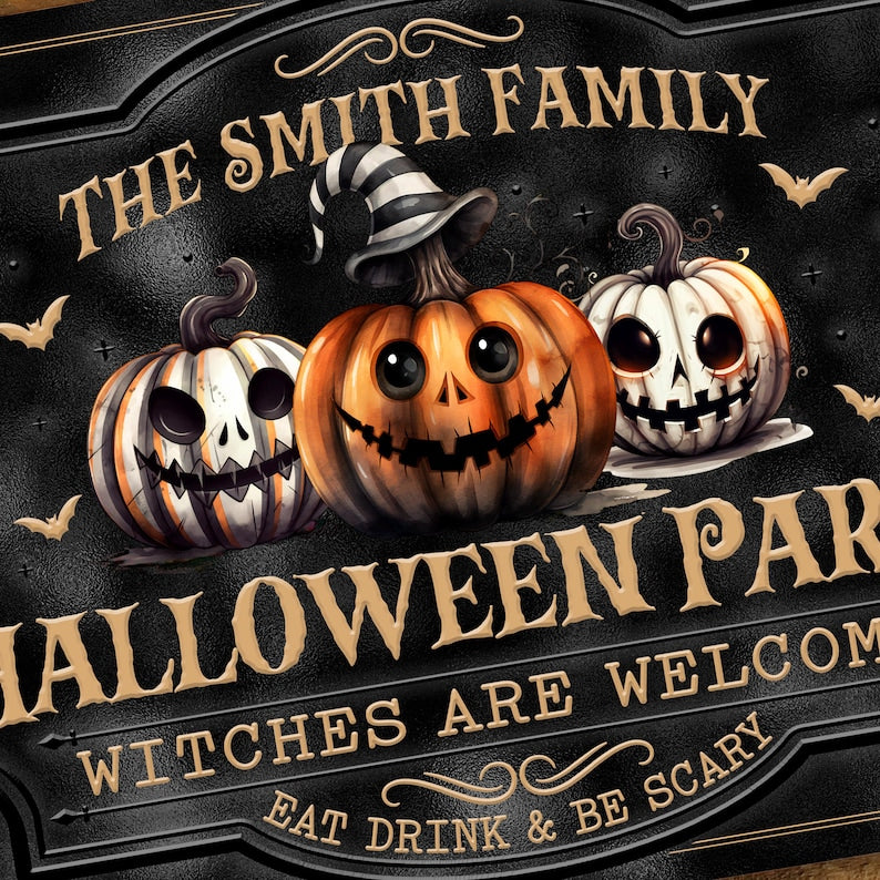 Personalized Halloween Party Metal Sign – Custom Family Pumpkin Wall & Door Decor, Vintage Retro Tin Plaque, Spooky Party Sign