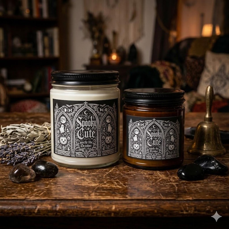 Spooky Cute Candle | Smells Like October Scented Soy Wax Candle | Witchy Halloween Ghost Pumpkin Decor | Fall Gift