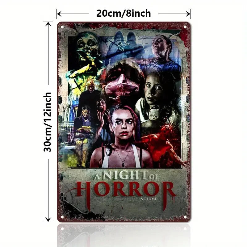 Spooky A Night of Horror Metal Sign, Vintage Halloween Horror Wall Art, Retro Scary Movie Decor, Gothic Room Plaque, Horror Fan Gift