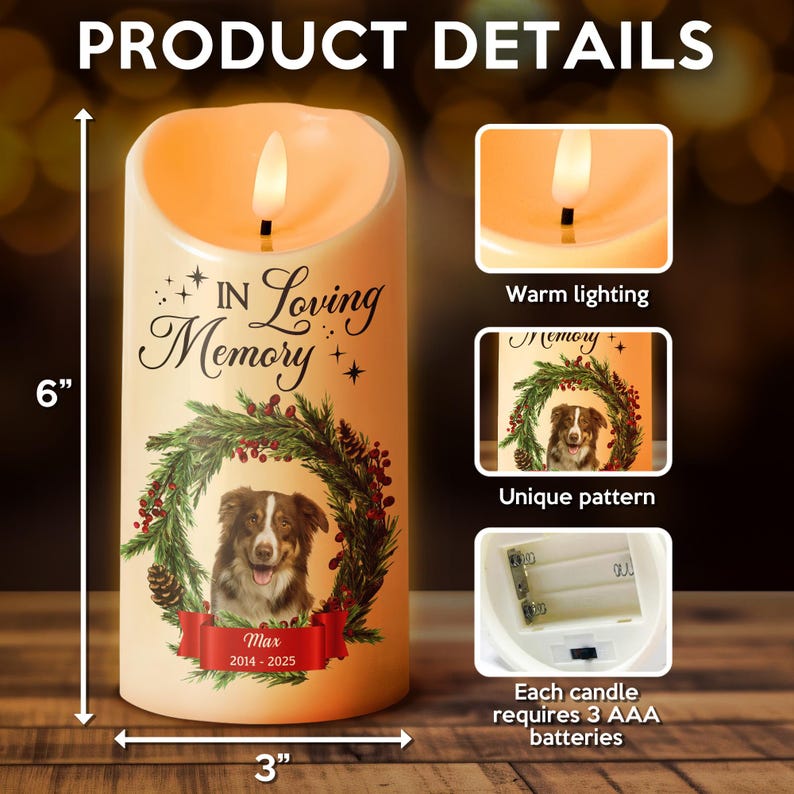 Custom Pet Photo Memorial Candle, Personalized In Loving Memory LED Candle, Dog & Cat Remembrance Gift, Pet Loss Sympathy Keepsake (Copy)