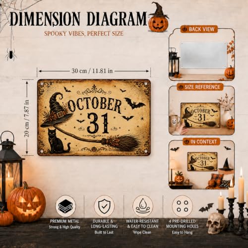Rustic Halloween Metal Sign, Vintage October Wall Decor, Spooky Fall Home Decoration, Antique Halloween Seasonal Sign