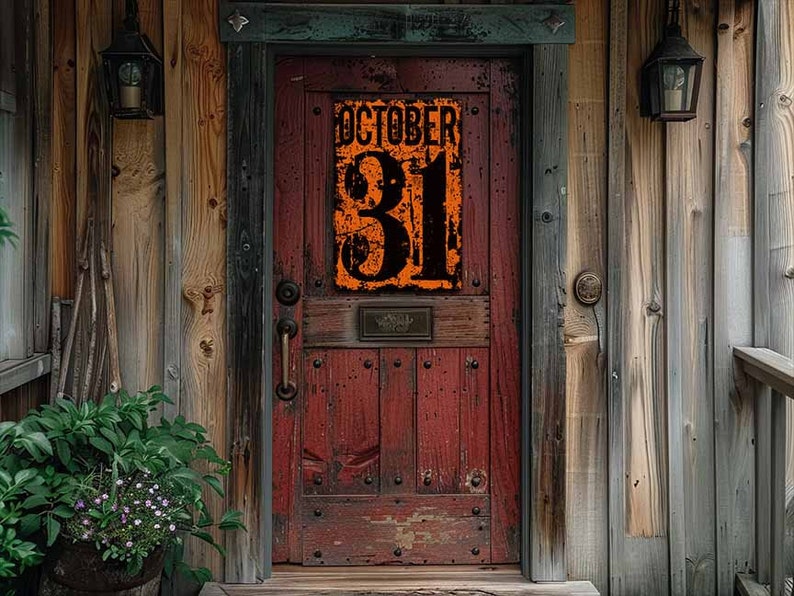 🎃 October 31 Halloween Metal Sign, Vintage Farmhouse Wall Decor, Distressed Rusted Halloween Door & Porch Sign