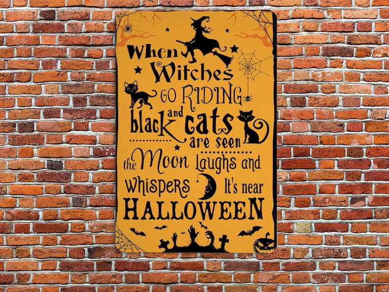 Witch Black Cat Moon Metal Sign, Bewitching Halloween Wall Decor, Witchcraft Gothic Wall Art, Spooky Cat Halloween Sign, Witchy Home & Porch Decor