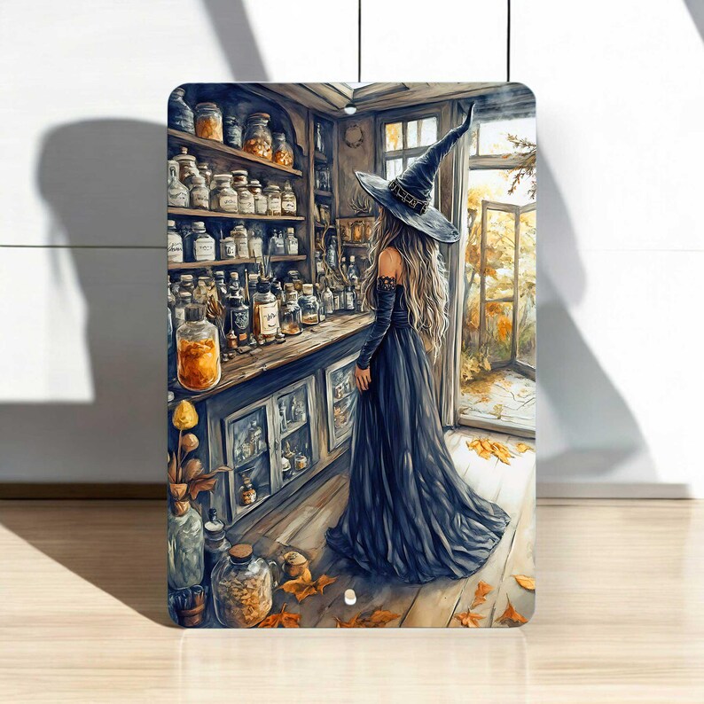 Halloween Witch Apothecary Metal Sign, Rustic Fall Wall Decor, Vintage Witchy Halloween Sign, Spooky Cottagecore Home Decoration
