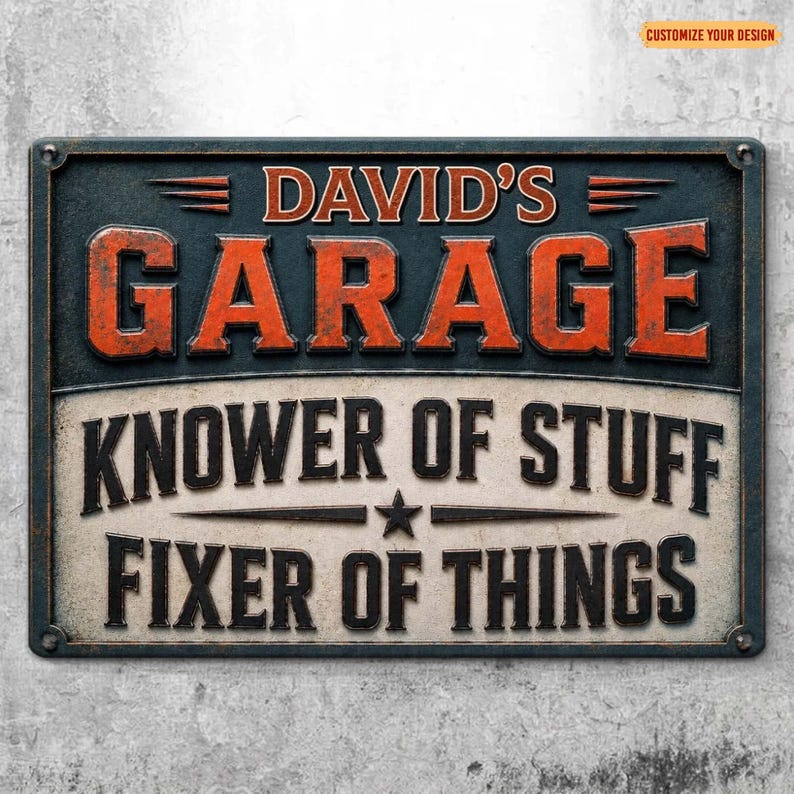 Personalized Knower of Stuff Fixer of Things Metal Sign – Custom Name Garage Decor, Funny Workshop Wall Art, Gift for Him