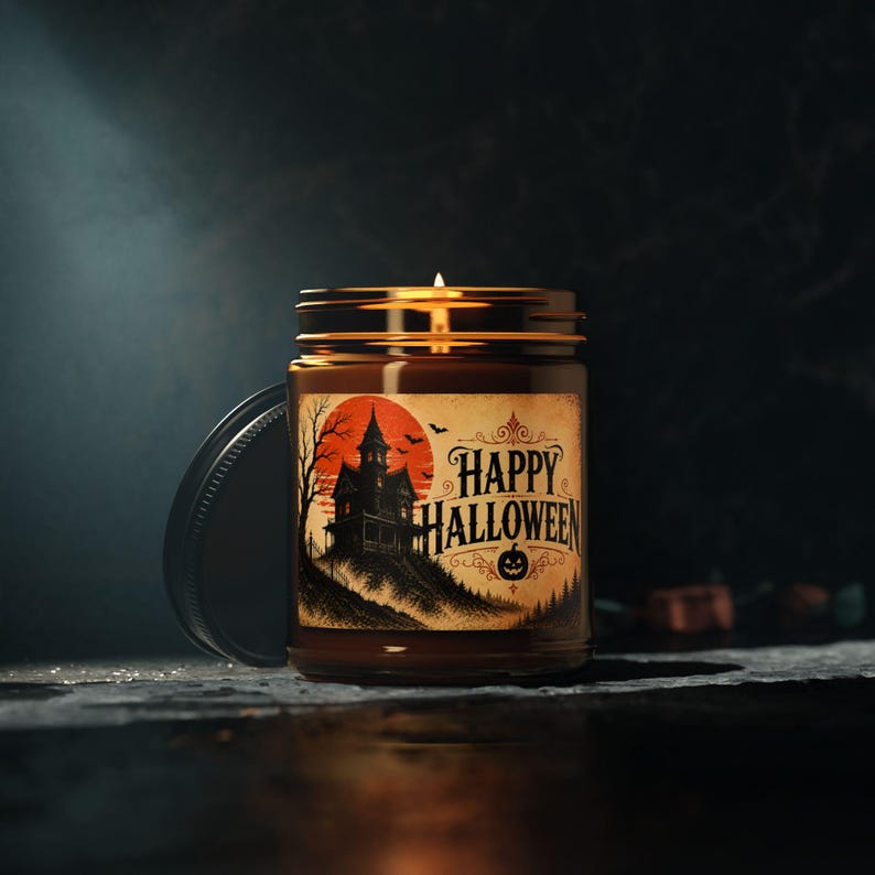 🎃 Happy Halloween Scented Candle, Vintage Haunted House Candle, Spooky Halloween Decor & Gift 🕯️👻