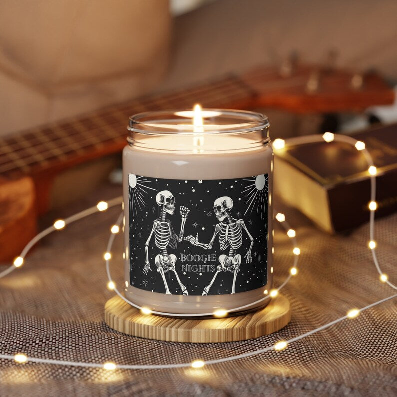 Boogie Nights Skeleton Candle | Scented Soy Wax Halloween Candle | Spooky Gothic Home Decor | Skeleton Gift for Halloween Lovers