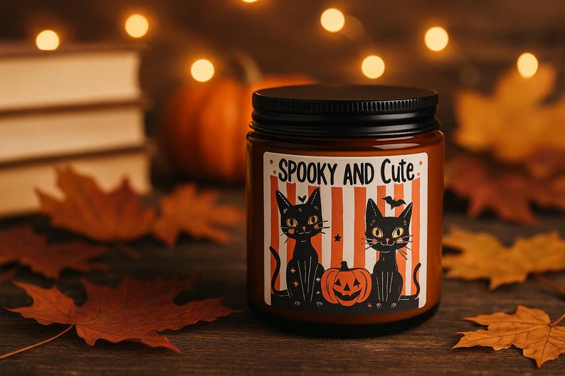 Halloween Home Decor Candle, Vintage Black Cat Fall Candle, Trick or Treat Halloween Candle, Spooky Season Home Decor, Black Cat Lover Gift