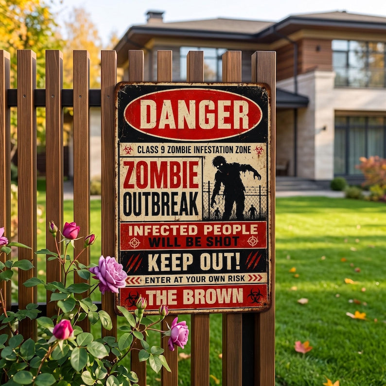Vintage Halloween Zombie Outbreak Metal Sign, Retro No Entry Zombie Warning Tin Sign, Personalized Family Name Wall Decor, Spooky Porch & Garage Art (Copy)