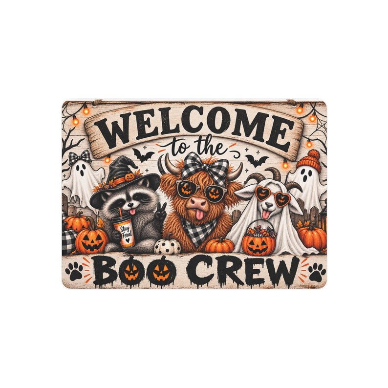 Halloween Welcome Boo Crew Metal Sign, Spooky Porch Decor, Dog & Pet Halloween Wall Art, Animal Costume Decoration, Autumn Entryway Outdoor Sign