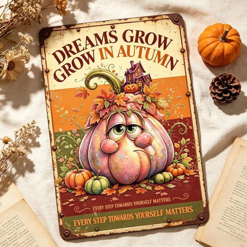 Vintage Halloween Pumpkin Metal Sign, Rustic Fall Wall Decor, Cozy Farmhouse Pumpkin Plaque, Autumn Home Decoration, Spooky Season Tin Sign