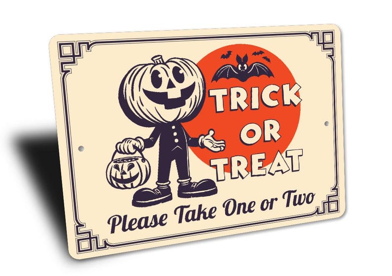 Trick or Treat Metal Sign, Retro Halloween Door Sign, Vintage Halloween Porch Decor, Spooky Wall Art, Seasonal Fall Home Decoration