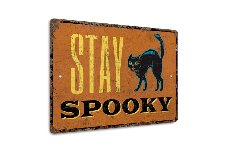 Stay Spooky Halloween Sign, Black Cat Metal Wall Decor, Vintage Rustic Halloween Sign, Spooky Porch Door Decoration, Halloween Home Decor Gift