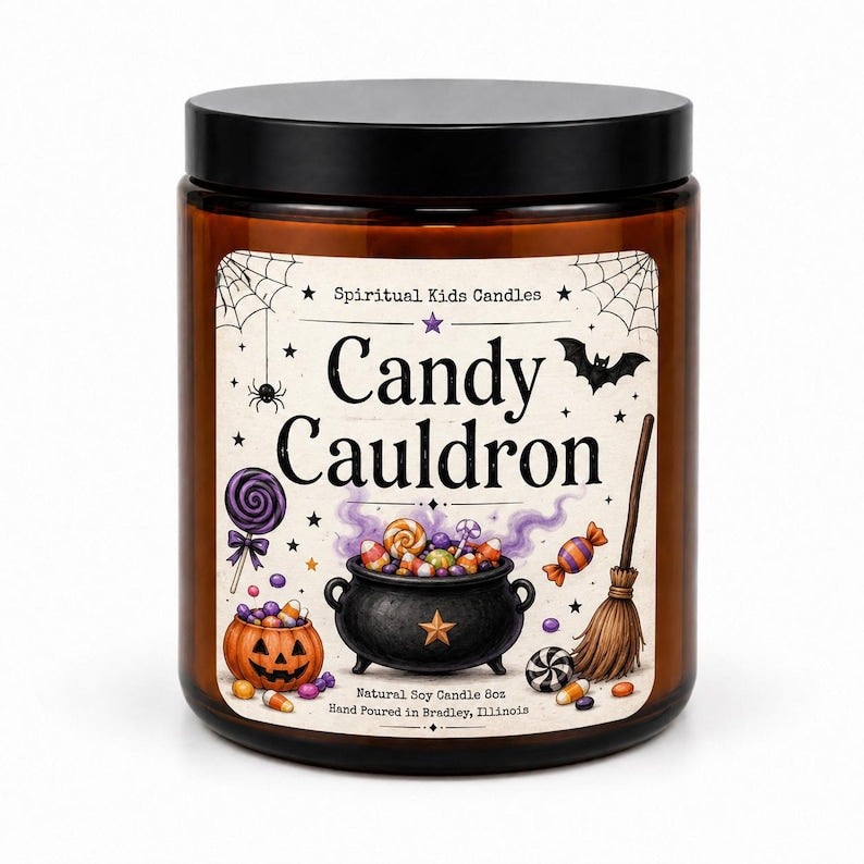 Candy Cauldron Soy Candle, Hand Poured Halloween Candle, 8oz Fall Scented Candle, Spooky Witchy Home Decor, Halloween Gift, Cozy Autumn Decor