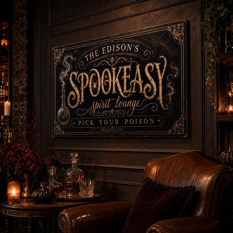 Spookeasy Metal Sign, Gothic Halloween Bar Wall Decor, Vintage Spirit Lounge Sign, Spooky Porch Decoration, Halloween Party Gift