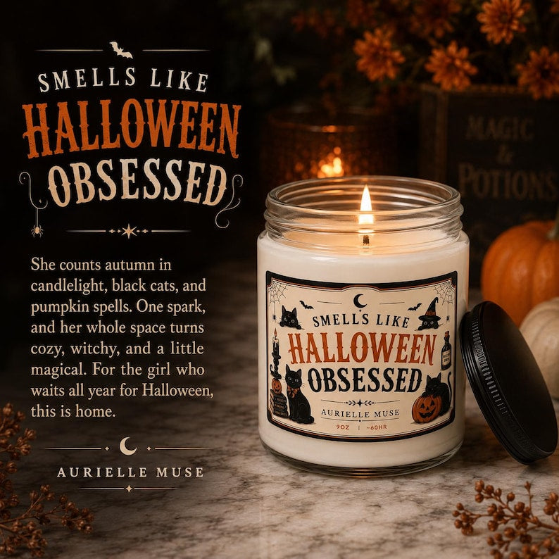 Smells Like Halloween Obsessed Candle, Black Cat Halloween Candle, Classic Spooky Season Decor, Halloween Lover Gift, Cat Lover Candle, Fall Decor