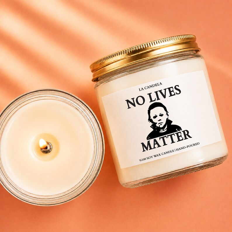 Funny Horror Candle, No Lives Matter Candle, Spooky Halloween Candle, Creepy Fall Decor, Slasher Movie Fan Gift, Horror Lover Gift