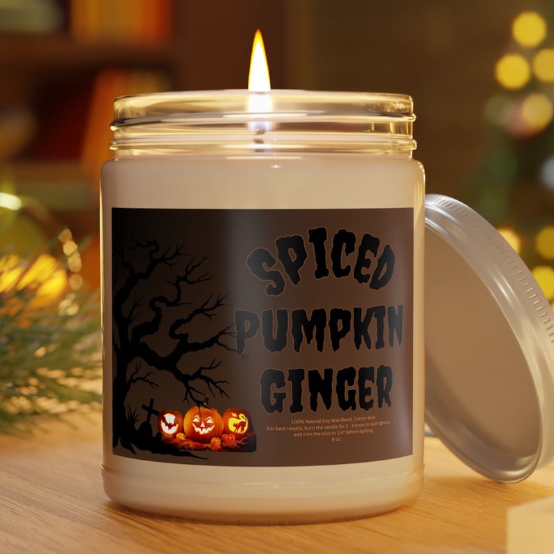 Halloween Spiced Pumpkin Ginger Candle, Scented Soy Wax Candle, Cozy Fall Home Decor, Pumpkin Spice Halloween Candle, Autumn Gift, Spooky Season Decor