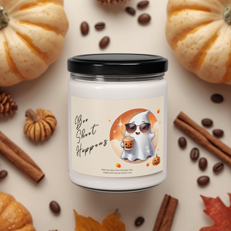 Boo Sheet Happens Candle – Funny Halloween Candle, Spooky Ghost Fall Decor, Apple Spice Scented Soy Candle
