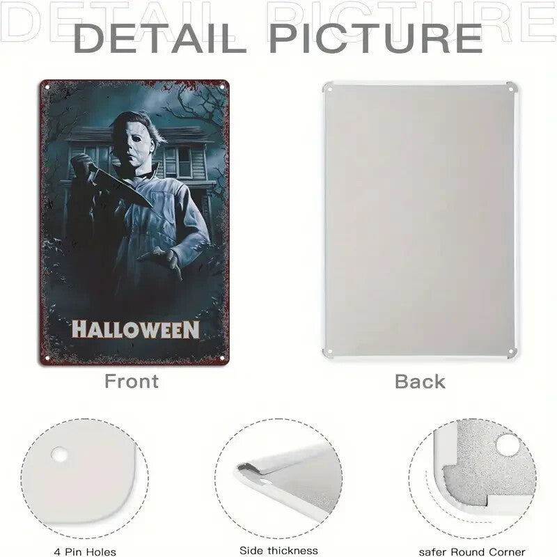 Halloween Horror Comic Metal Tin Sign, Slasher Movie Inspired Wall Art, Vintage Spooky House Decor, Horror Fan Gift, Gothic Halloween Plaque