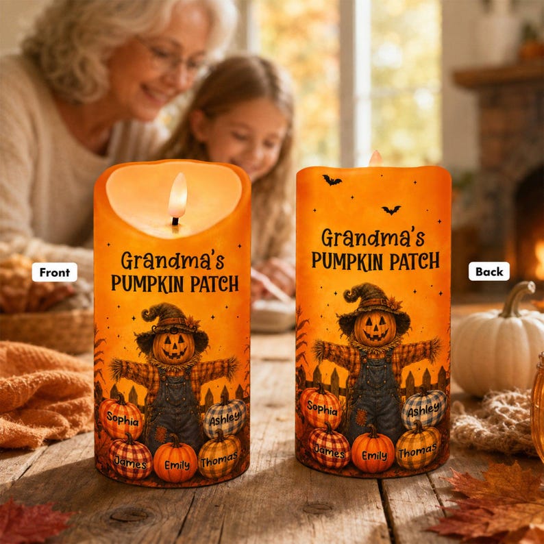 🎃👵 Personalized Grandma’s Pumpkin Patch LED Candle 🕯️🍂