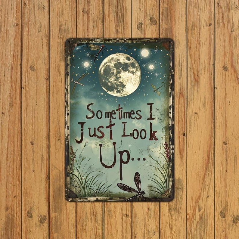 Moon Quote Metal Sign – Celestial Dragonfly Wall Decor, Boho Bedroom Art, Mystical Moon Wall Plaque