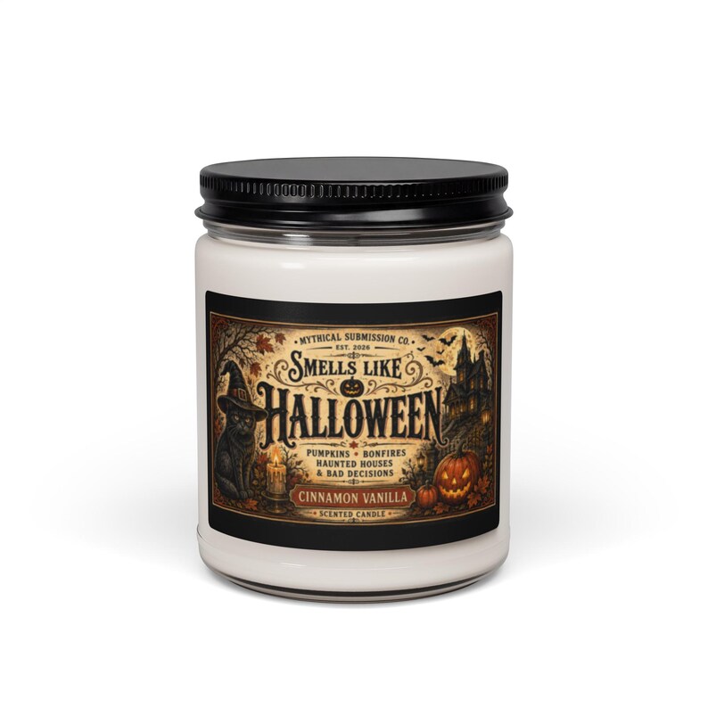 🎃 Halloween Candle, Cinnamon Vanilla Scent, Haunted House Decor, Black Cat Spooky Candle 🐈‍⬛🕯️