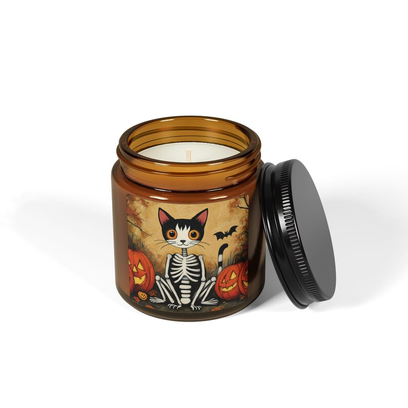 Enchanted Cat Skeleton Candle, Natural Soy Wax Halloween Candle, Spooky Cat Lover Decor, Gothic Witchy Candle, Halloween Home Decor, 4oz 9oz Gift