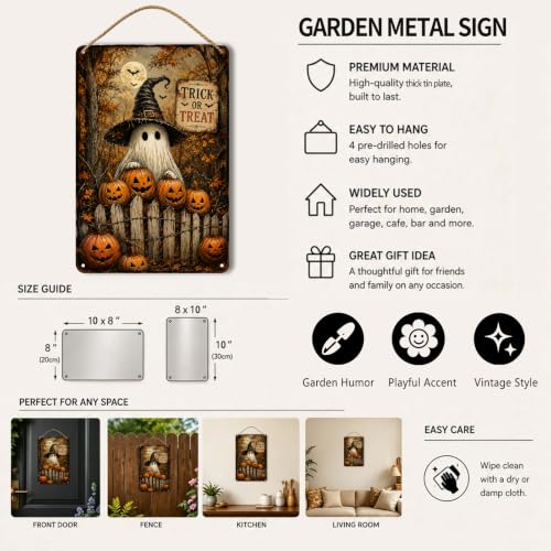Halloween Trick or Treat Garden Metal Sign, Spooky Outdoor Wall Decor, Rustic Pumpkin Halloween Yard Decoration, Fall Garden Sign (Copy)