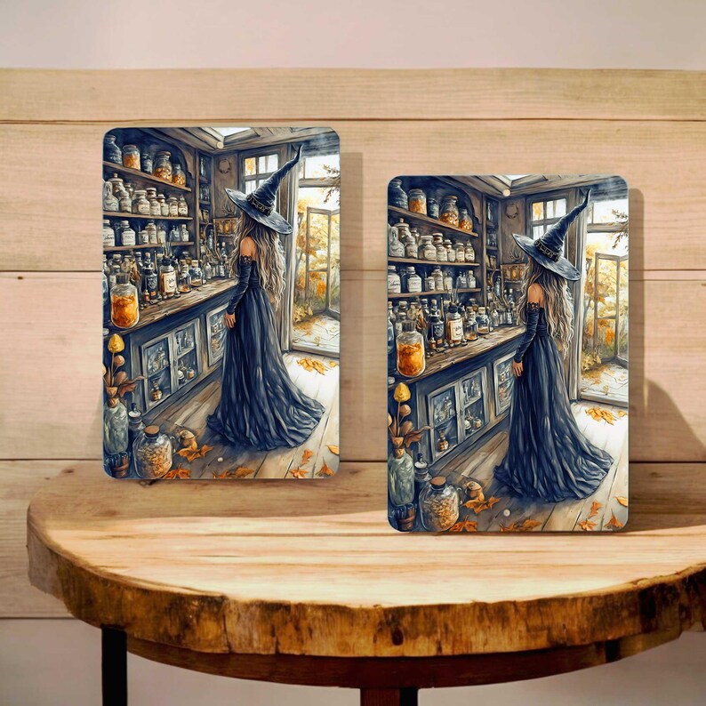 Halloween Witch Apothecary Metal Sign, Rustic Fall Wall Decor, Vintage Witchy Halloween Sign, Spooky Cottagecore Home Decoration