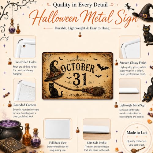 Rustic Halloween Metal Sign, Vintage October Wall Decor, Spooky Fall Home Decoration, Antique Halloween Seasonal Sign