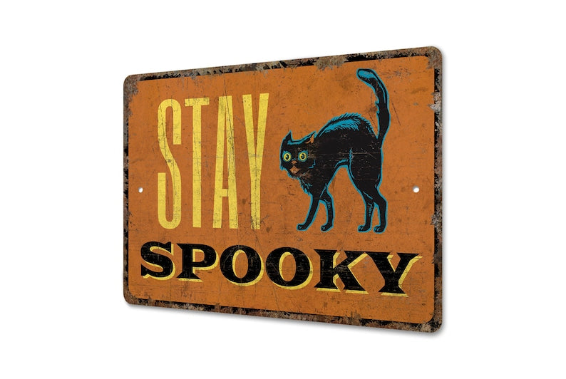 Stay Spooky Halloween Sign, Black Cat Metal Wall Decor, Vintage Rustic Halloween Sign, Spooky Porch Door Decoration, Halloween Home Decor Gift