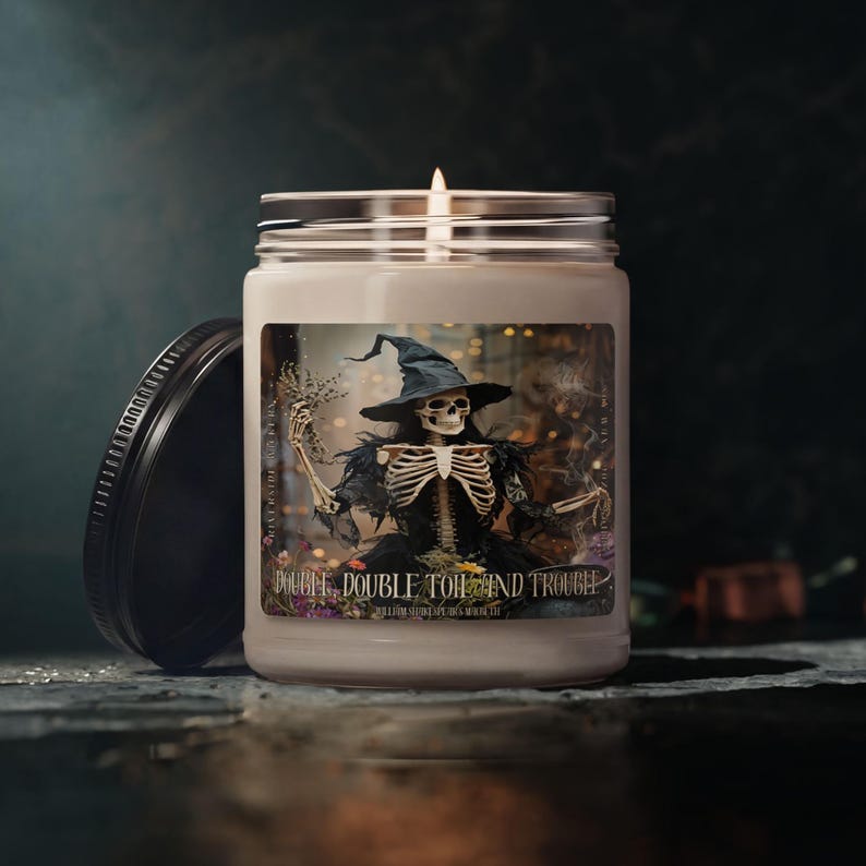 🧙‍♀️ Skeleton Witch Candle, Double Double Toil and Trouble, Magical Soy Wax Candle, Halloween & Dark Academia Decor 🕯️💀 (Copy)