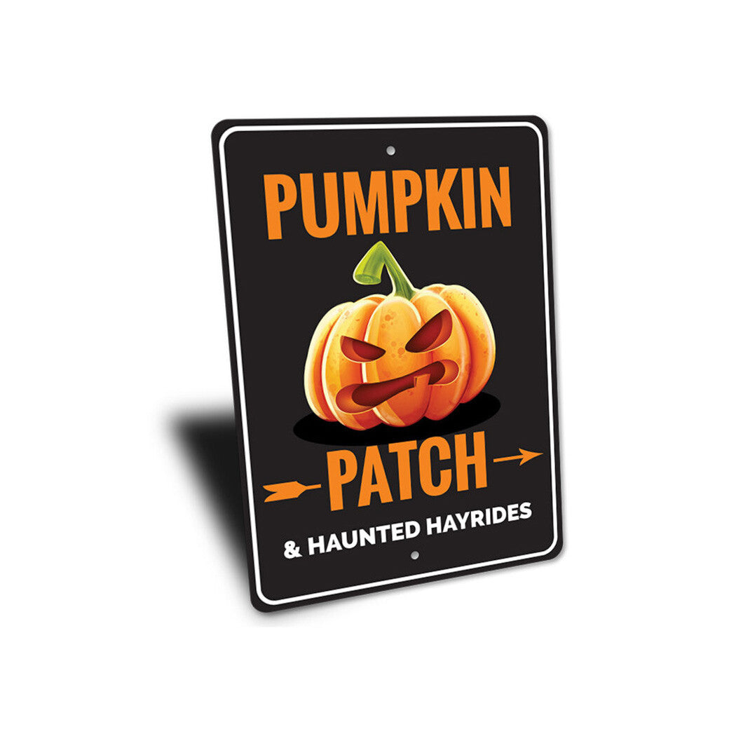 Pumpkin Patch Haunted Hayrides Metal Sign, Angry Pumpkin Halloween Wall Decor, Vintage Spooky Farm Sign, Fall Porch Decor, Haunted Attraction Gift