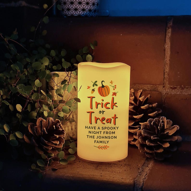 🎃🍬 Personalized Trick or Treat Halloween LED Candle 🕯️👻
