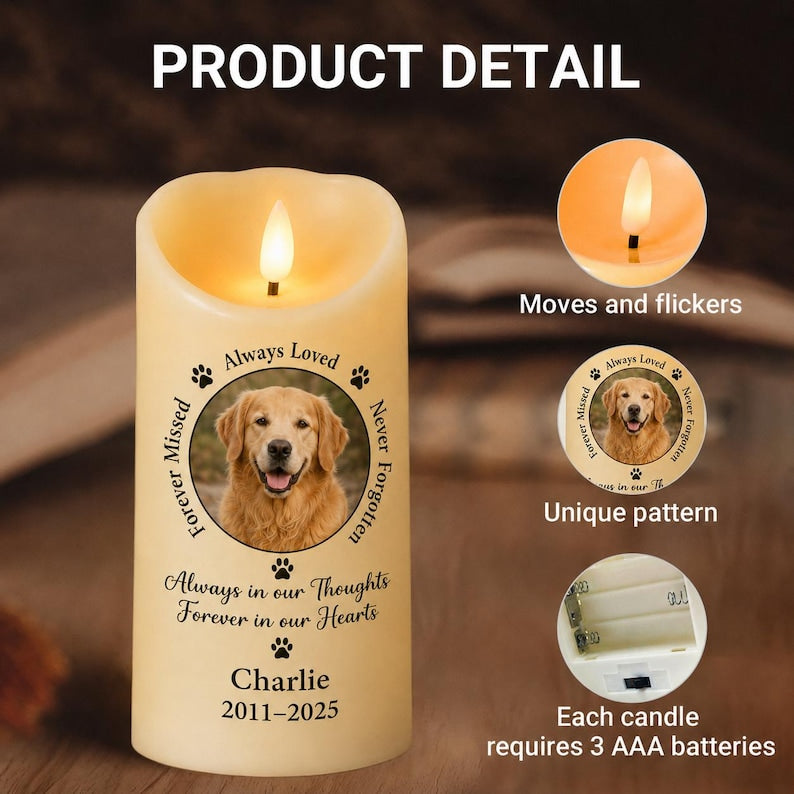 In Loving Memory Pet LED Candle, Custom Dog Cat Photo Memorial Light, Rainbow Bridge Remembrance Decor, Personalized Sympathy Keepsake, Pet Lover Gift