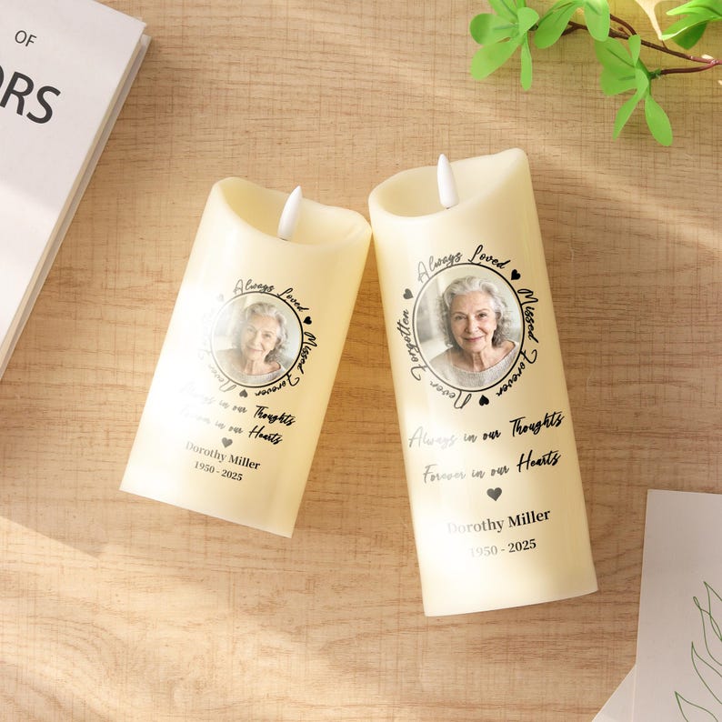 Personalized Photo LED Candle, Custom Sympathy Candle, Bereavement Gift for Family, Personalized Photo Remembrance Gift, In Loving Memory Decor