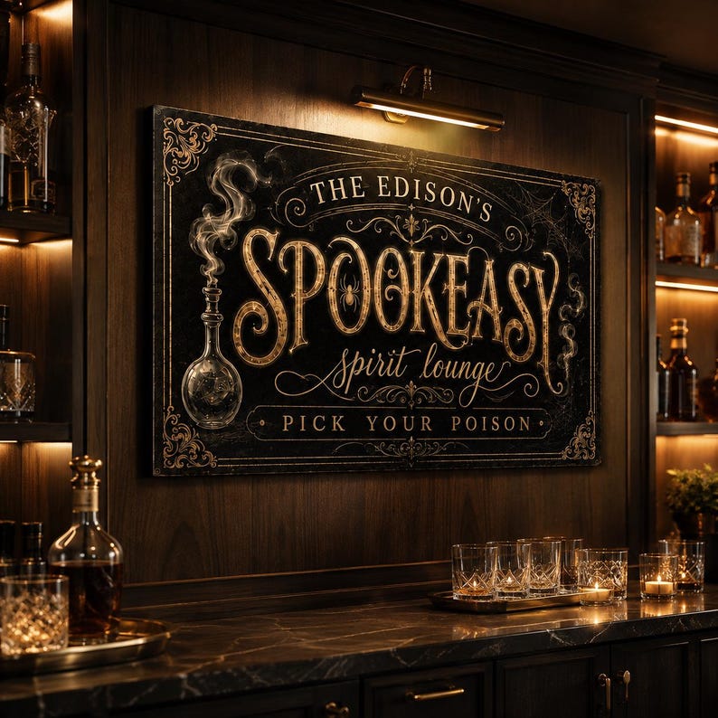 Spookeasy Metal Sign, Gothic Halloween Bar Wall Decor, Vintage Spirit Lounge Sign, Spooky Porch Decoration, Halloween Party Gift