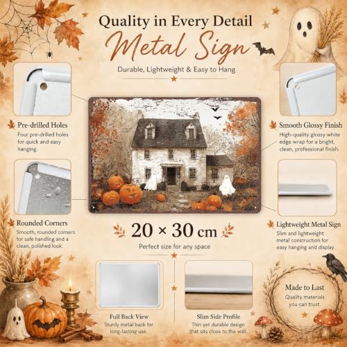Farmhouse Halloween Metal Sign, Halloween Ghost Wall Decor, Rustic Spooky Home Decoration, Vintage Fall Halloween Sign