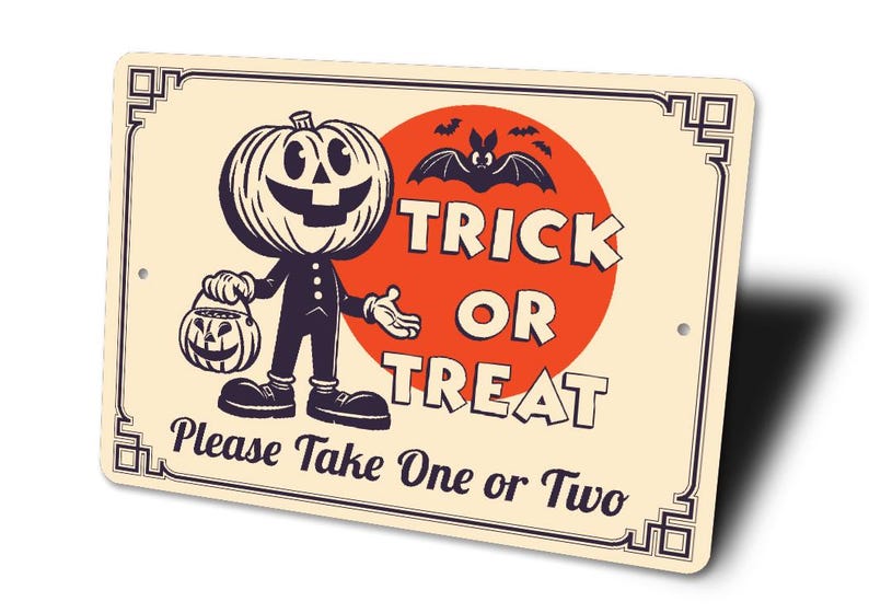 Trick or Treat Metal Sign, Retro Halloween Door Sign, Vintage Halloween Porch Decor, Spooky Wall Art, Seasonal Fall Home Decoration