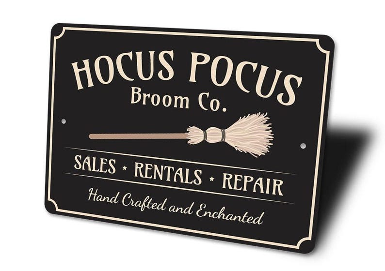 Hocus Pocus Witch Metal Sign, Halloween Broom Wall Decor, Spooky Witchy Home Decoration, Vintage Halloween Gift