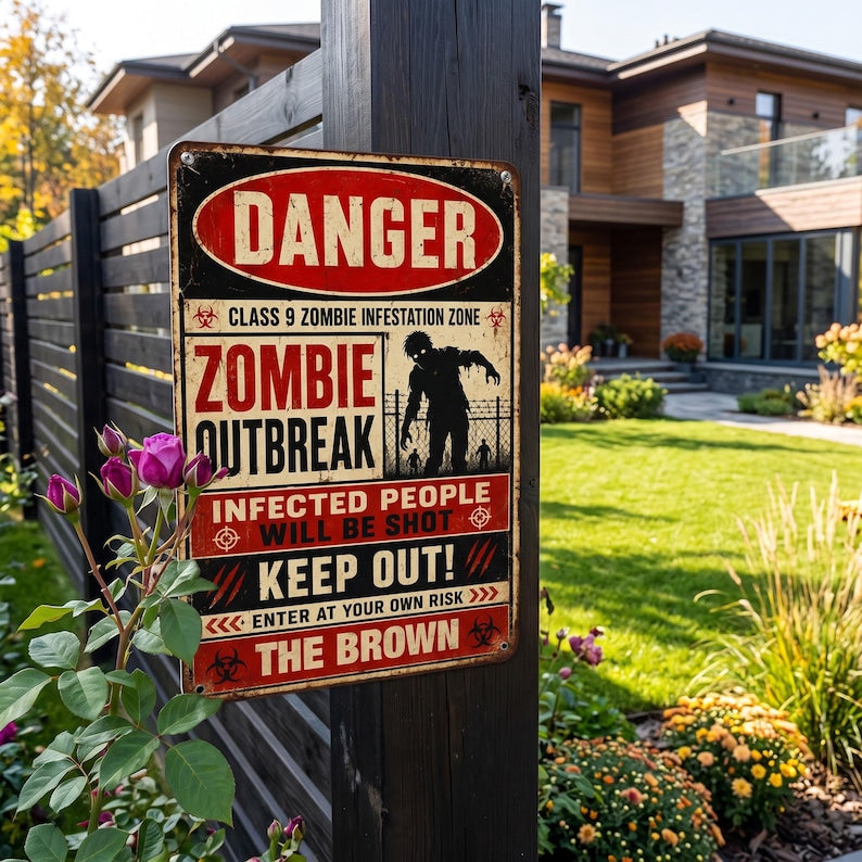 Vintage Halloween Zombie Outbreak Metal Sign, Retro No Entry Zombie Warning Tin Sign, Personalized Family Name Wall Decor, Spooky Porch & Garage Art (Copy)