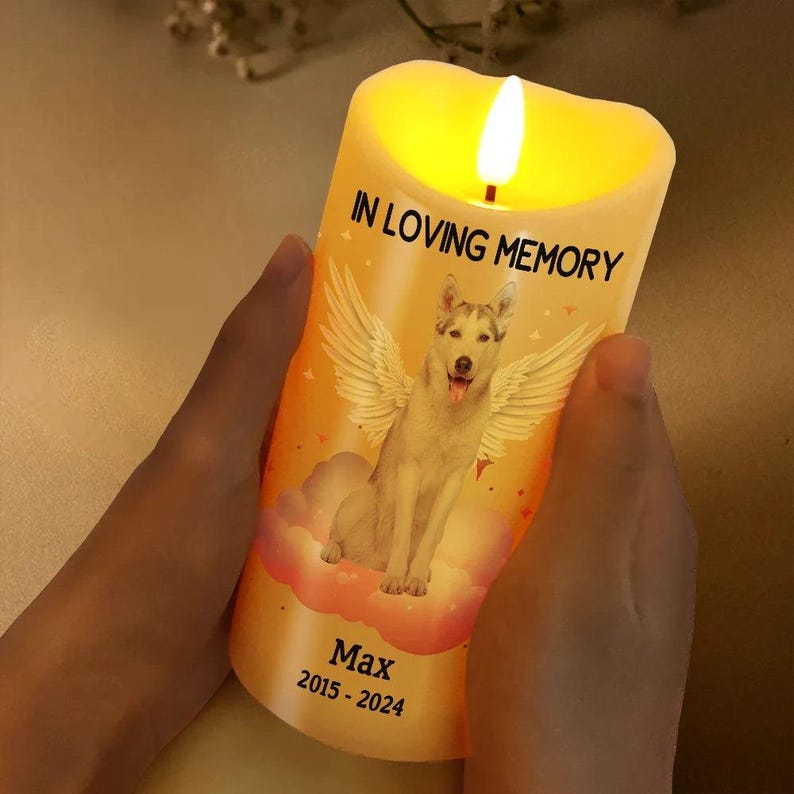 Custom Pet Memorial LED Candle, Personalized Pet Photo Keepsake, Dog & Cat Remembrance Candle, Pet Loss Sympathy Gift, In Loving Memory Decor