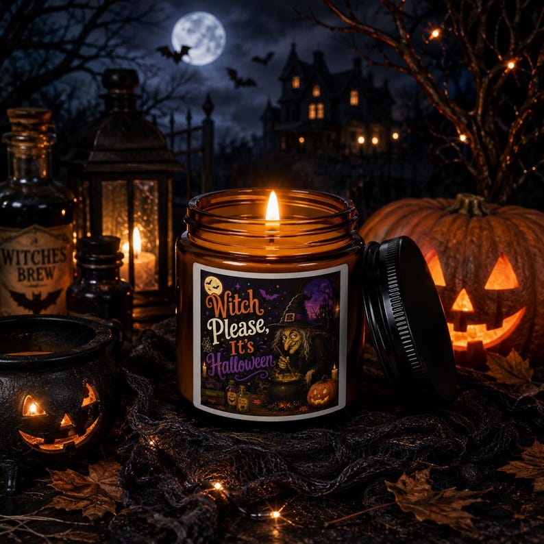 Witch Please It's Halloween Candle, Amber Jar Soy Candle, Funny Witchy Halloween Decor, Spooky Fall Candle, Gothic Home Decor, Halloween Gift