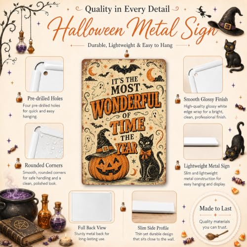 Cute Halloween Metal Sign, Vintage Halloween Wall Decor, Seasonal Quote Sign, Spooky Fall Home Decoration, Rustic Halloween Art