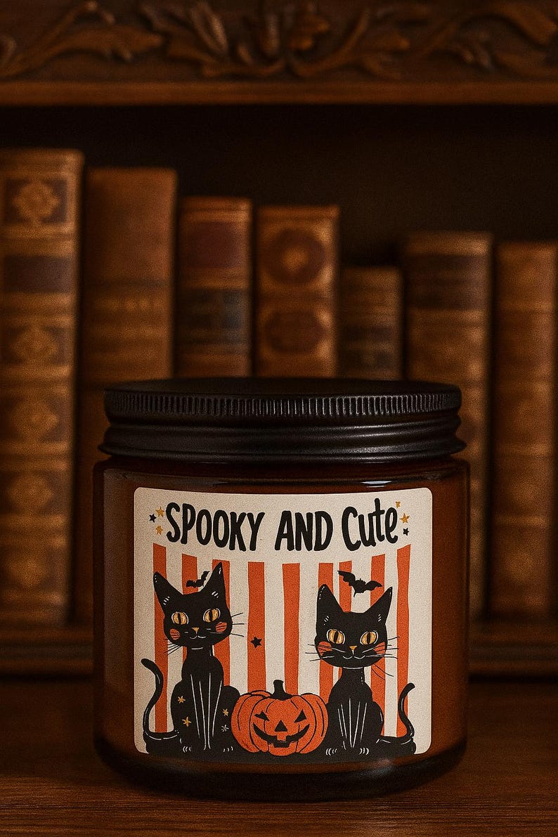 Halloween Home Decor Candle, Vintage Black Cat Fall Candle, Trick or Treat Halloween Candle, Spooky Season Home Decor, Black Cat Lover Gift