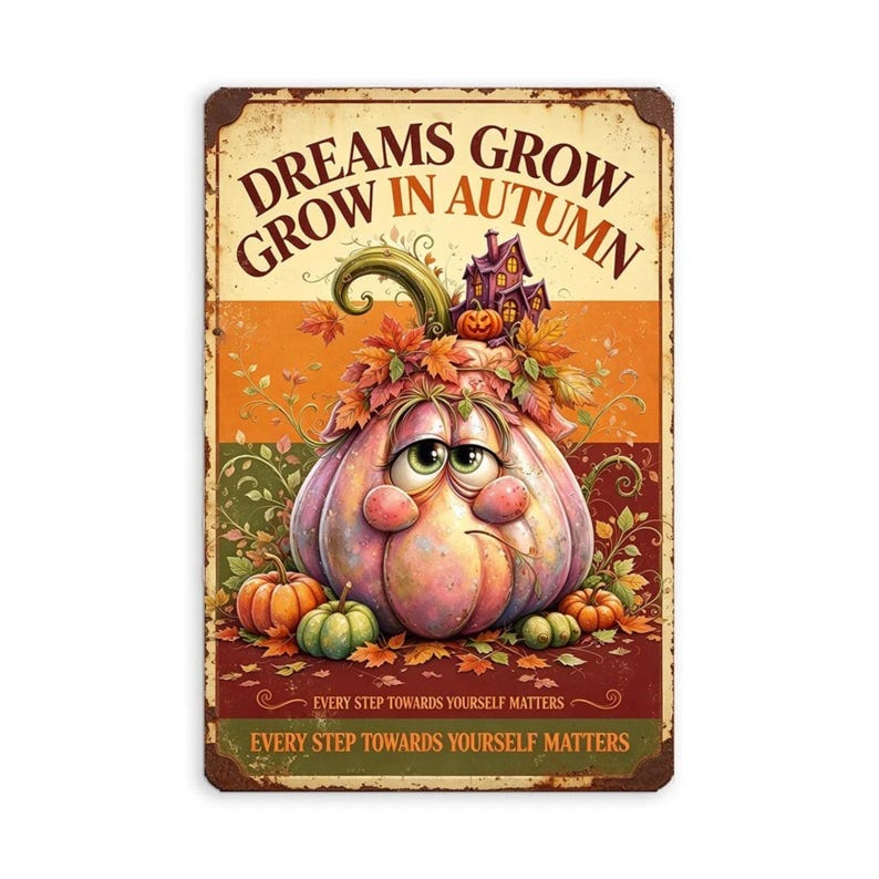 Vintage Halloween Pumpkin Metal Sign, Rustic Fall Wall Decor, Cozy Farmhouse Pumpkin Plaque, Autumn Home Decoration, Spooky Season Tin Sign